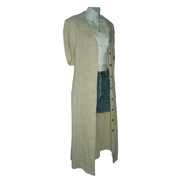 Vintage 80's Positive Influence Dress Linen Duster Tribal Boho Grandmother Plus - Picture 5 of 14